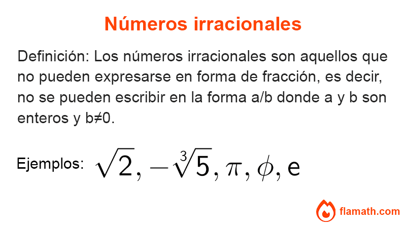 definición y ejemplos de números irracionales, raíz cuadrada de 2, pi, fi, e