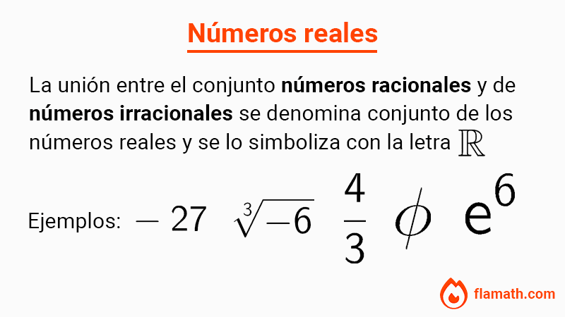 Definición del conjunto de los números reales como unión de los racionales y los irracionales con ejemplos