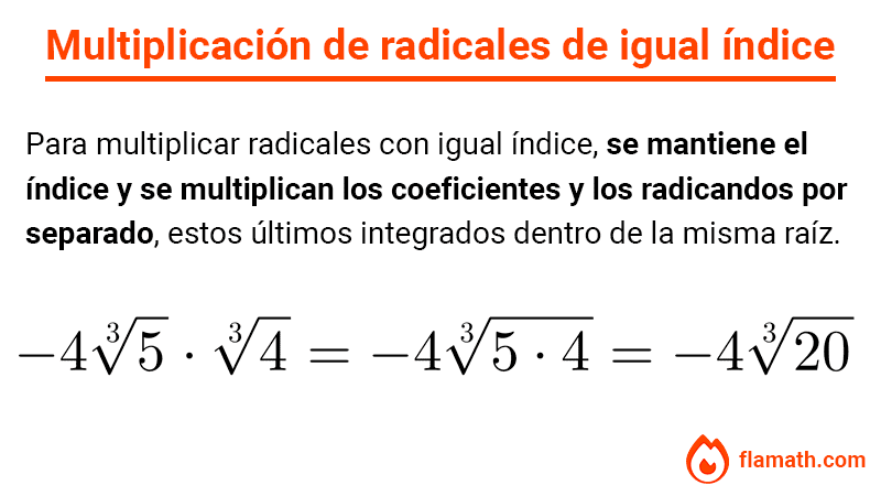 Multiplicación de radicales de igual índice con ejemplo resuelto