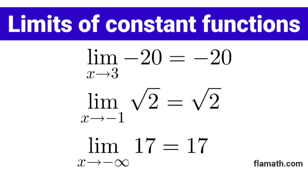 Examples of limits of constant functions at a point and at infinity