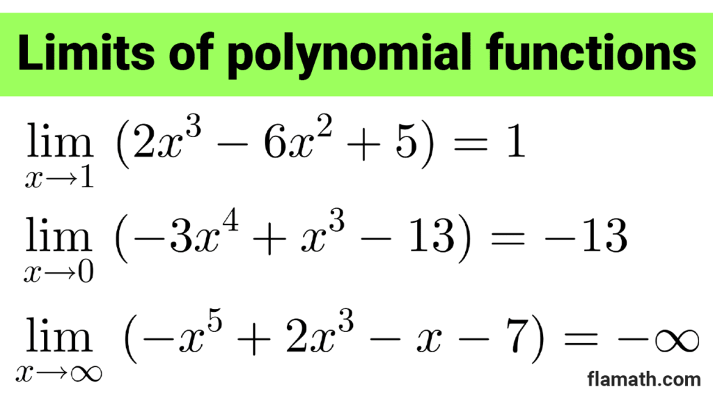 Examples limits of polynomial functions at a point and at infinity