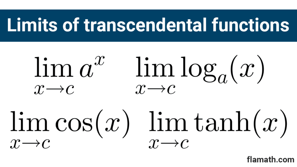 Limits of trascendental functions at a point and at infinity: exponential, logarithmic, trigonometric, hyperbolic
