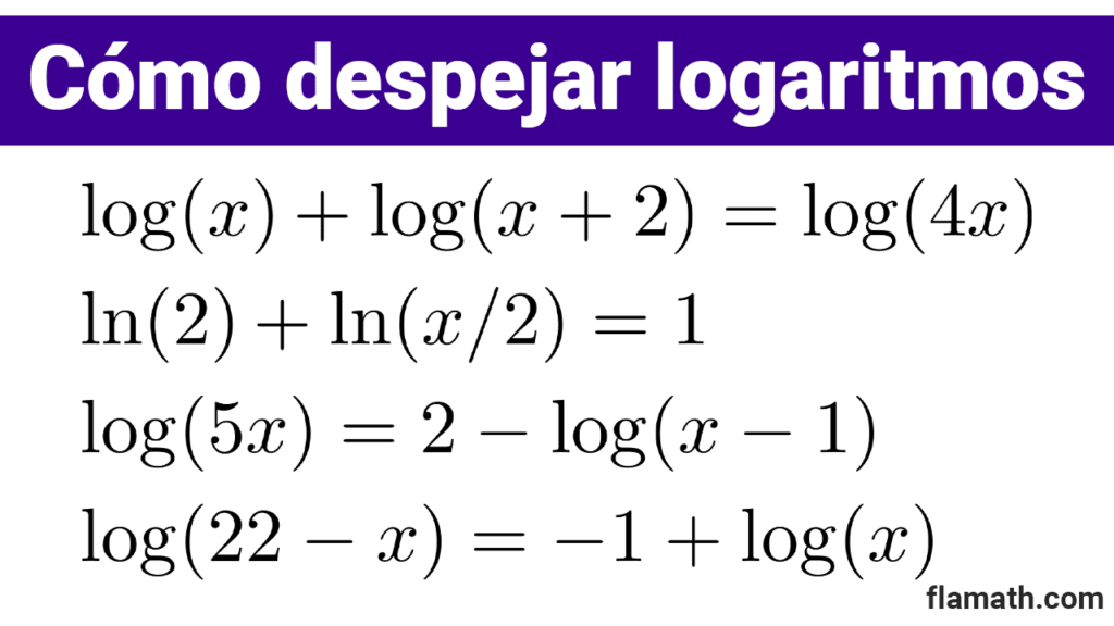 Como despejar la x de un logaritmo natural ln o un logaritmo decimal log