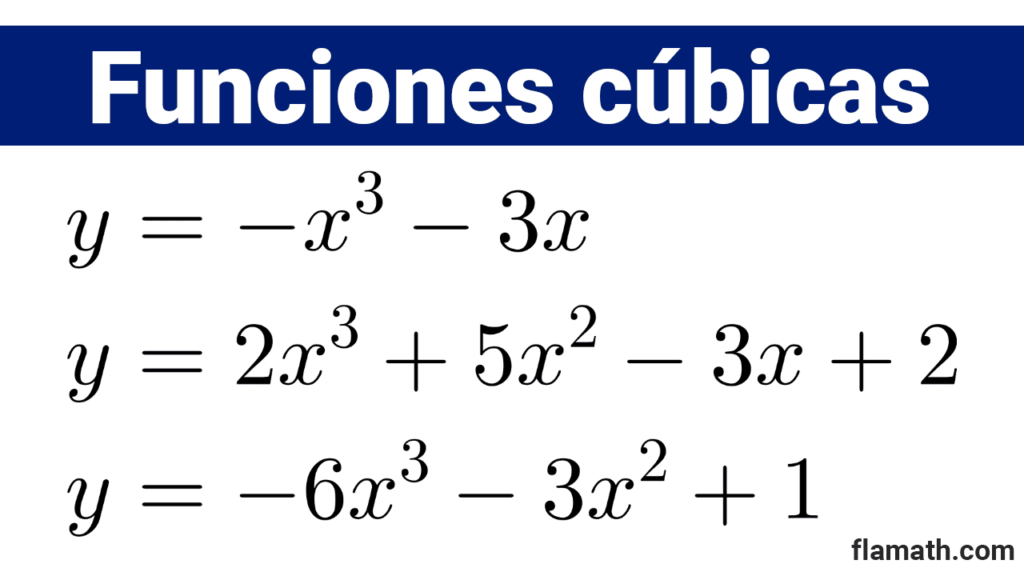 Ejemplos de funciones cúbicas con sus fórmulas o ecuaciones