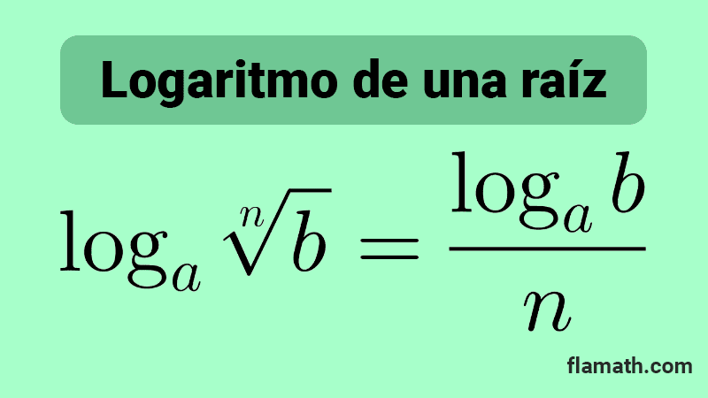 Propiedad logaritmo de una raíz. Formula